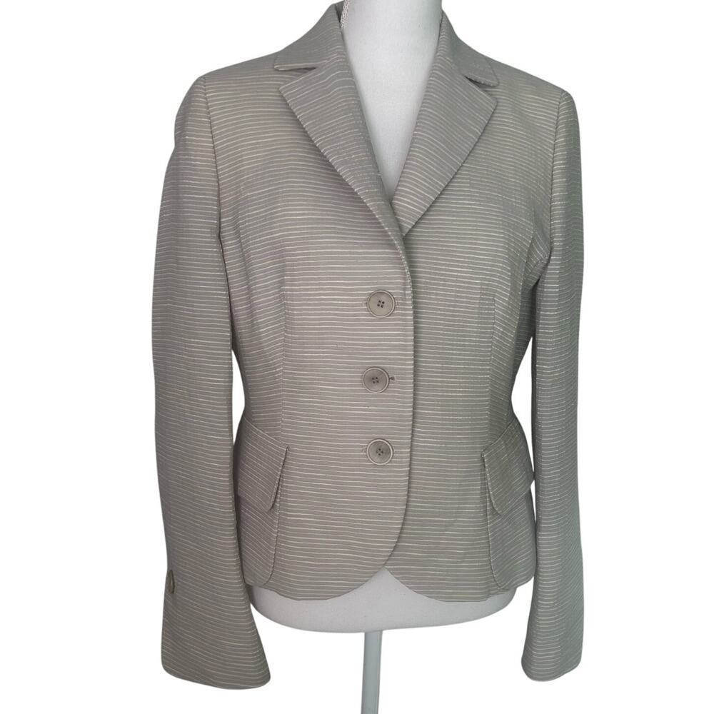 Akris Punto women's taupe gray striped wool blend 3 button blazer size US 10 **